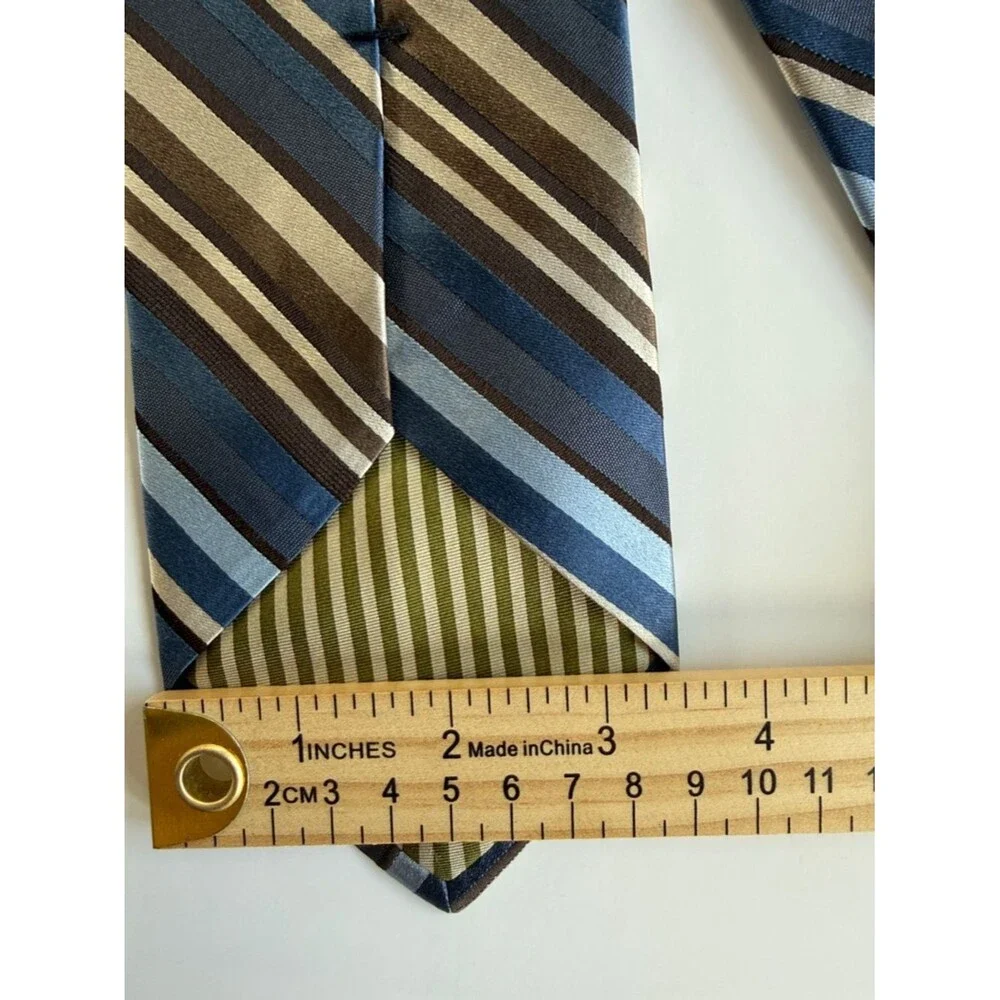 JOSEPH ABBOUD Blue Tan Brown Stripe Men's Tie Silk